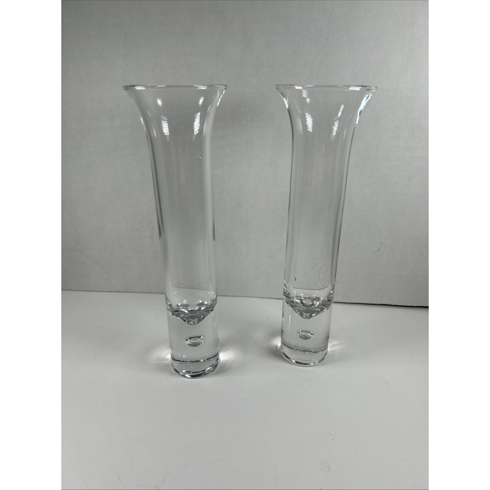 Set 2 Bud‎ Vases 1980's Cutsie Crown Corning Clear Glass Vase Bubble